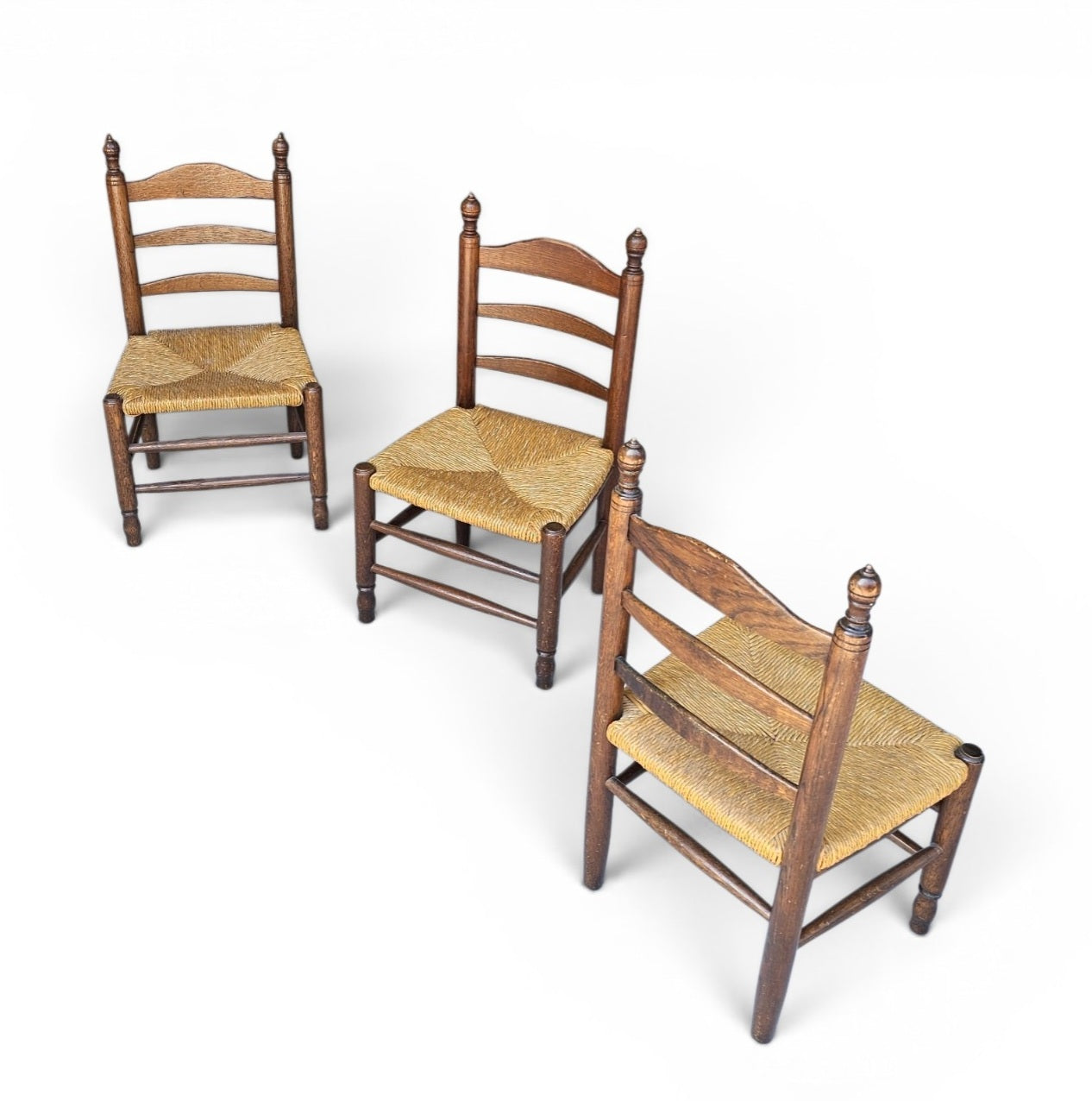 3 x Antique provicial ladderback child's chair / rush seat / 1930s