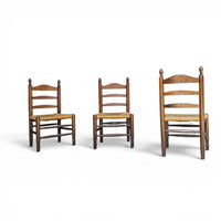 3 x Antique provicial ladderback child's chair / rush seat / 1930s