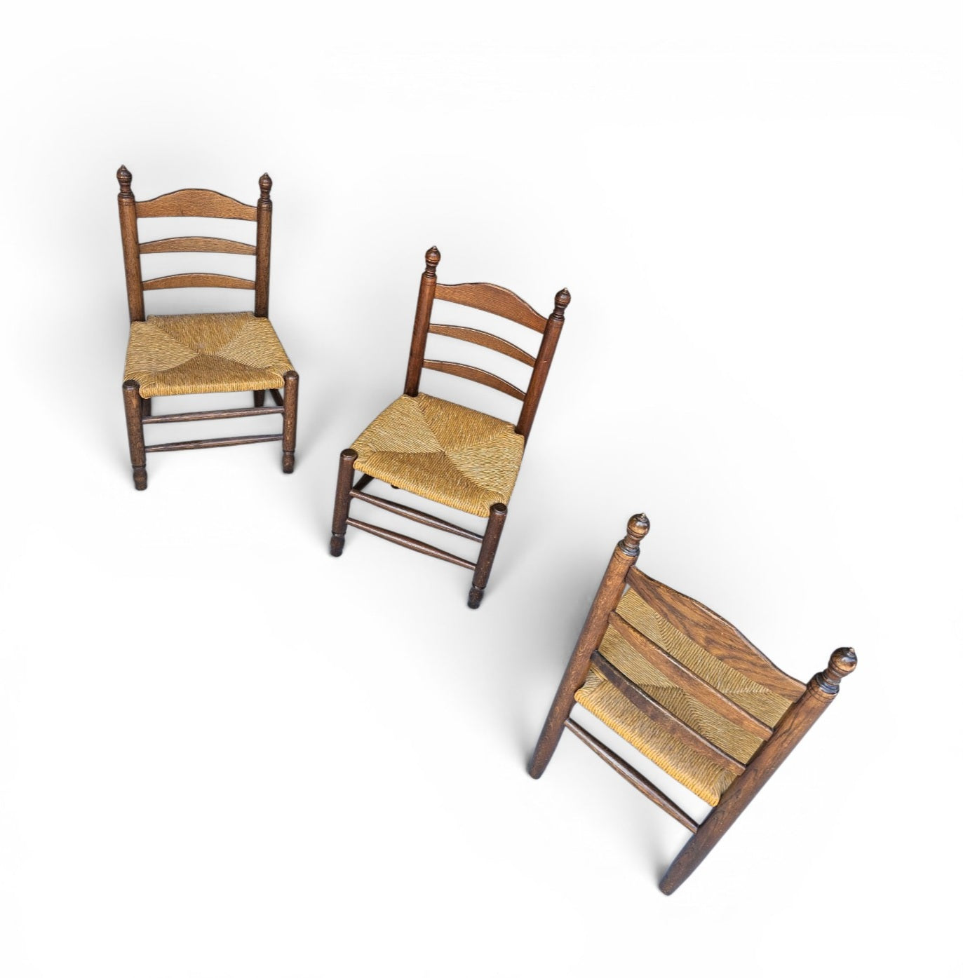3 x Antique provicial ladderback child's chair / rush seat / 1930s