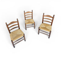 3 x Antique provicial ladderback child's chair / rush seat / 1930s