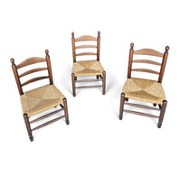 3 x Antique provicial ladderback child's chair / rush seat / 1930s