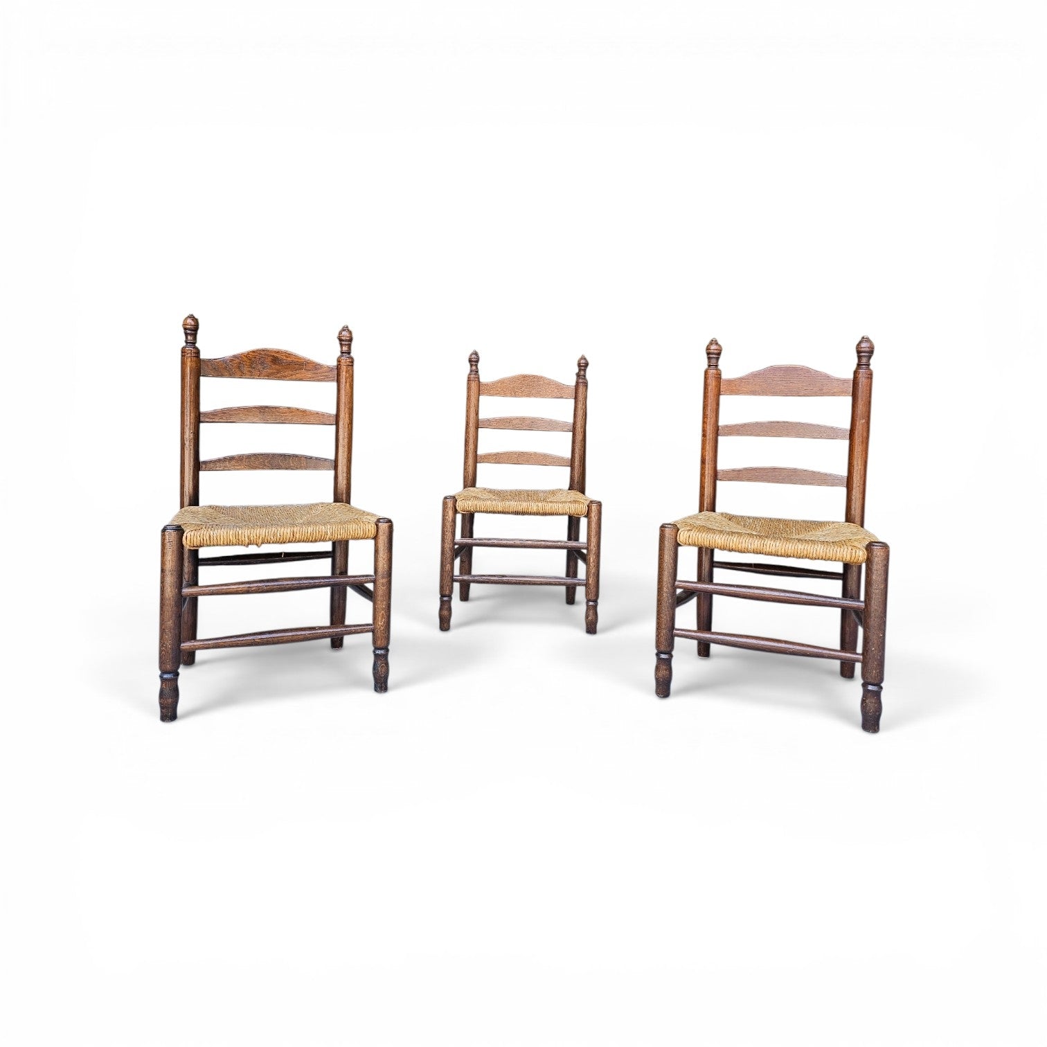 3 x Antique provicial ladderback child's chair / rush seat / 1930s
