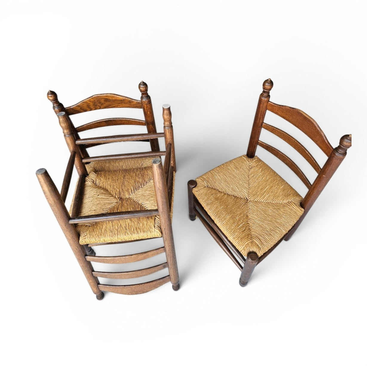 3 x Antique provicial ladderback child's chair / rush seat / 1930s