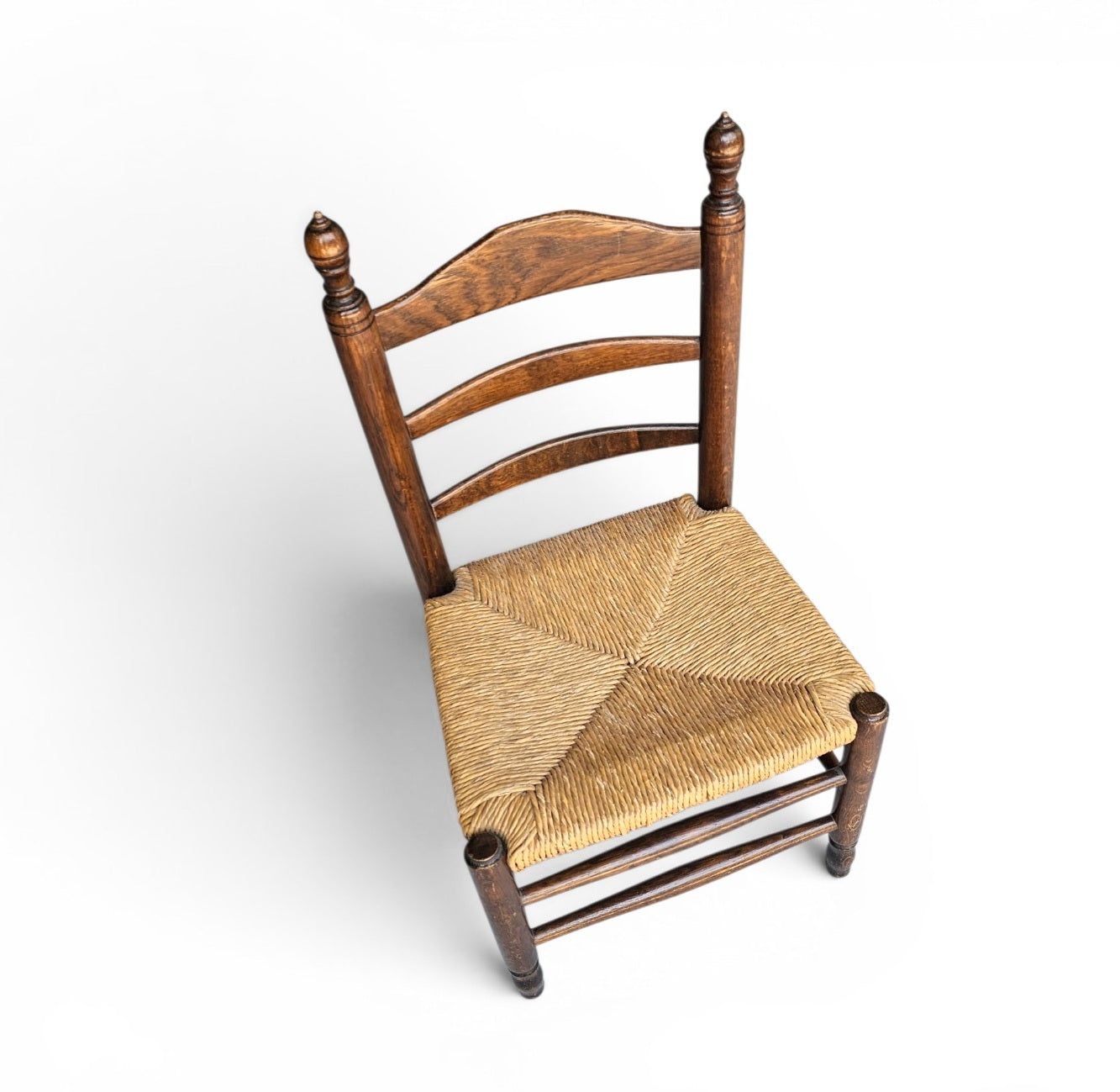 3 x Antique provicial ladderback child's chair / rush seat / 1930s