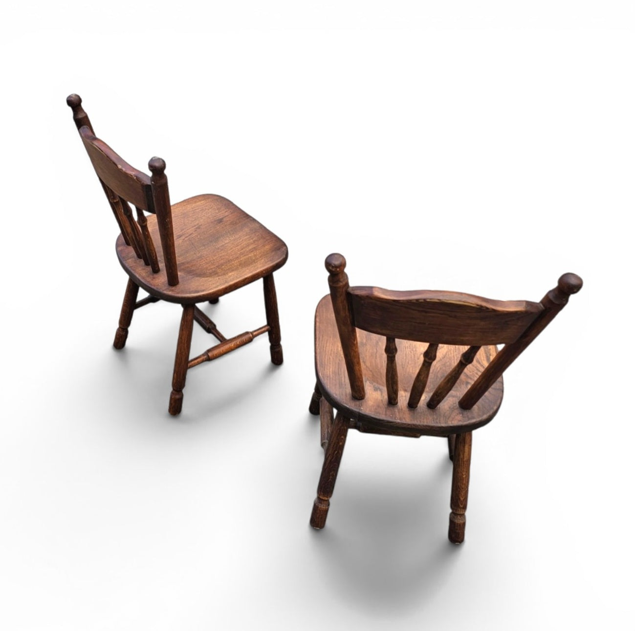 Set of 2 oak wood Victorian child Stick Back Chairs / 1960s