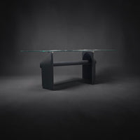 Post Modern cast iron black dining table or desk with glass top / 1980s