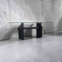 Post Modern cast iron black dining table or desk with glass top / 1980s