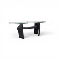 Post Modern cast iron black dining table or desk with glass top / 1980s