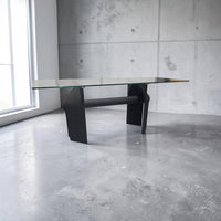 Post Modern cast iron black dining table or desk with glass top / 1980s