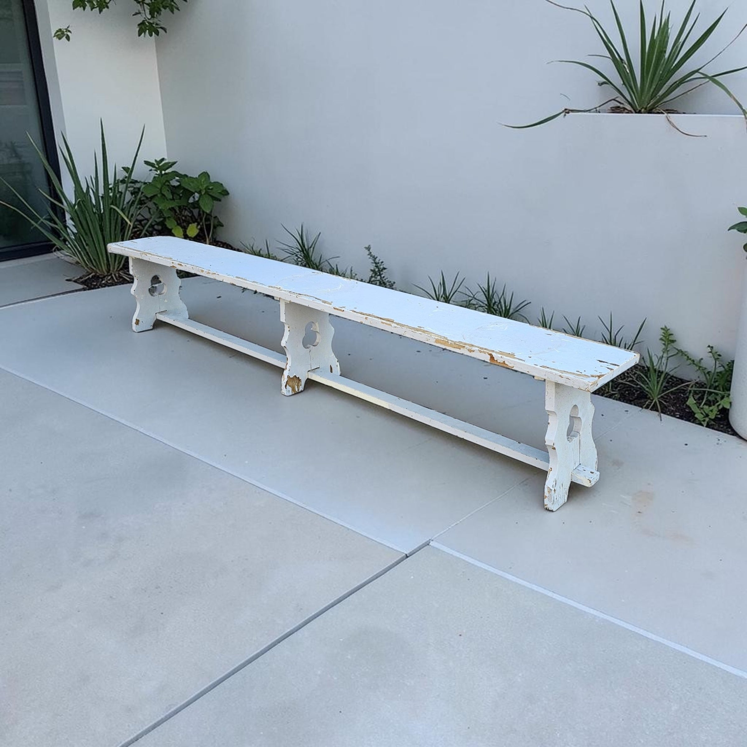 French wooden farmhouse bench / Garden bench / 1960s