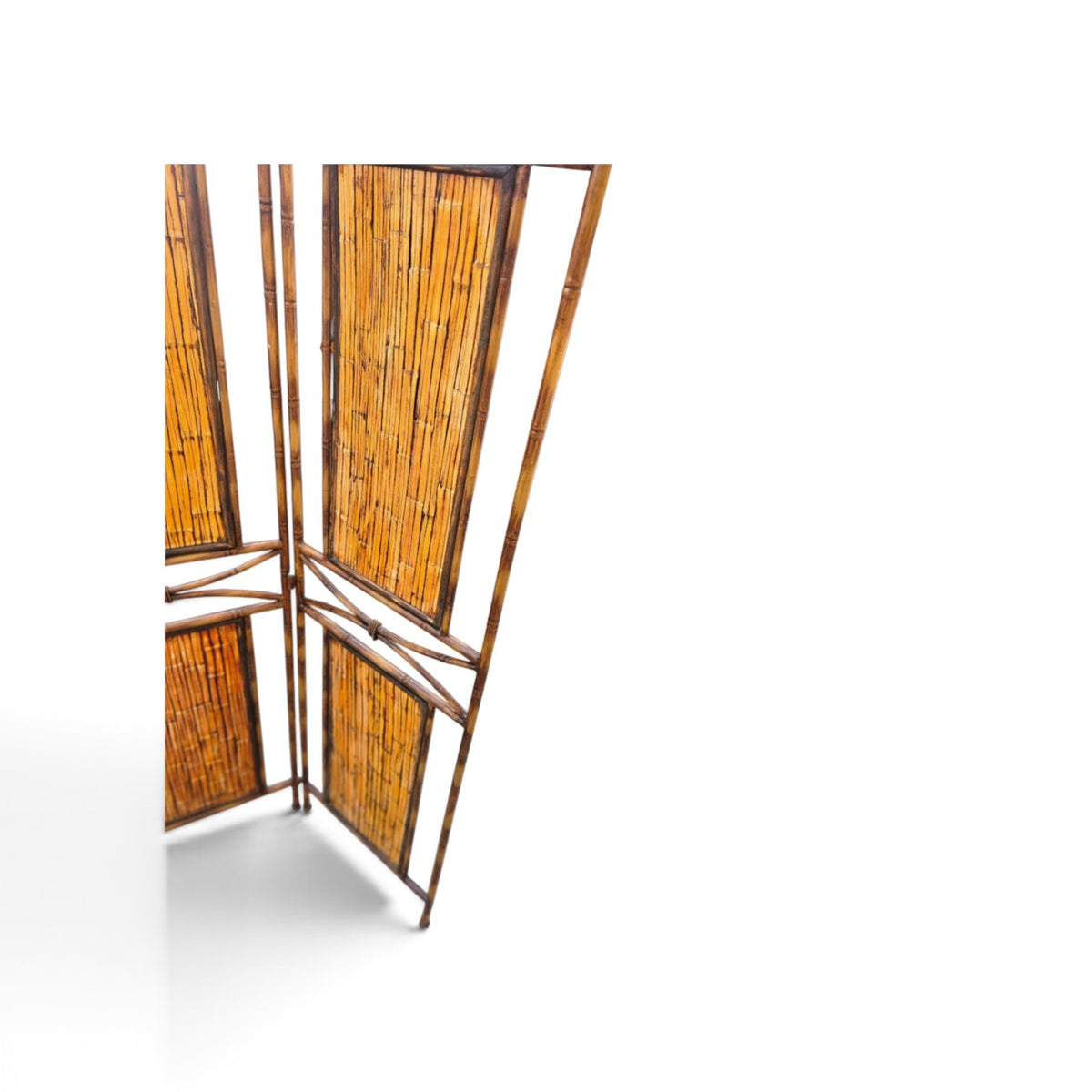 Faux bamboo metal room divider with bamboo panels / 1980s