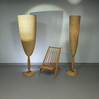 2 x Marco Agnoli for Pierantonio Bonacina XL / Flûte Floor Lamp in Cane / wicker and Wood