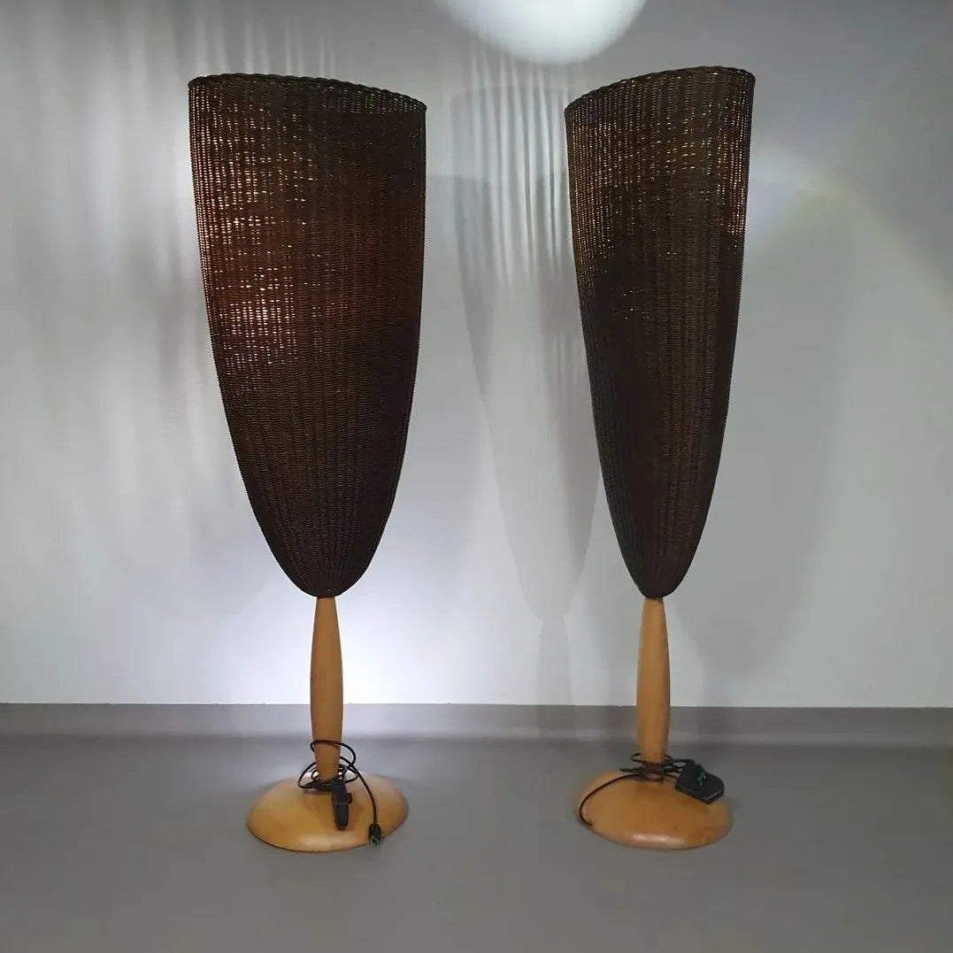Marco Agnoli voor Pierantonio Bonacina / Flûte / 2 x / XL 180 cm rieten vloerlampen uit 1991