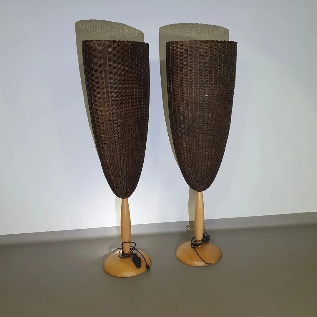 Marco Agnoli voor Pierantonio Bonacina / Flûte / 2 x / XL 180 cm rieten vloerlampen uit 1991