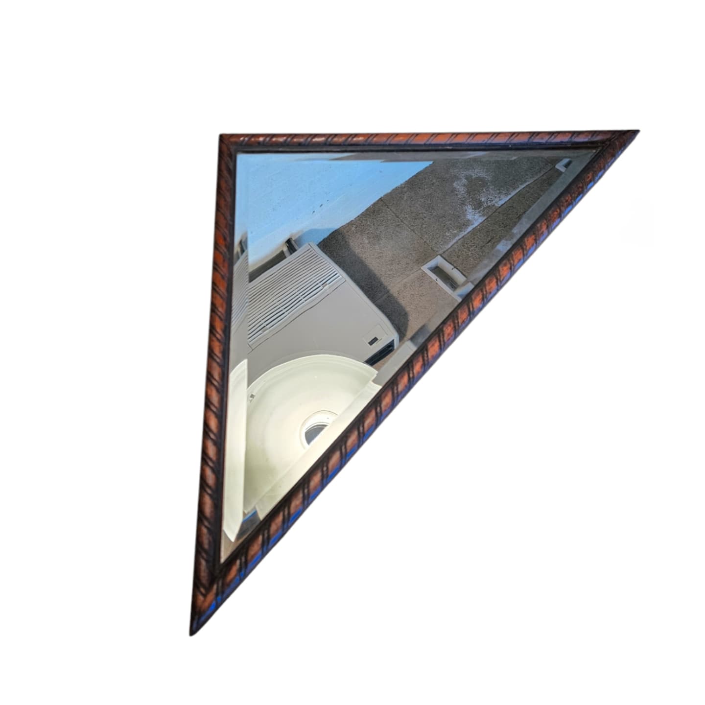 2 x oak wood triangle Mirror / facet cut edges
