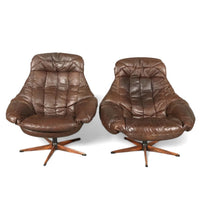 Danish Leather Swivel Lounge Chairs by H.W. Klein for Bramin, 1960s