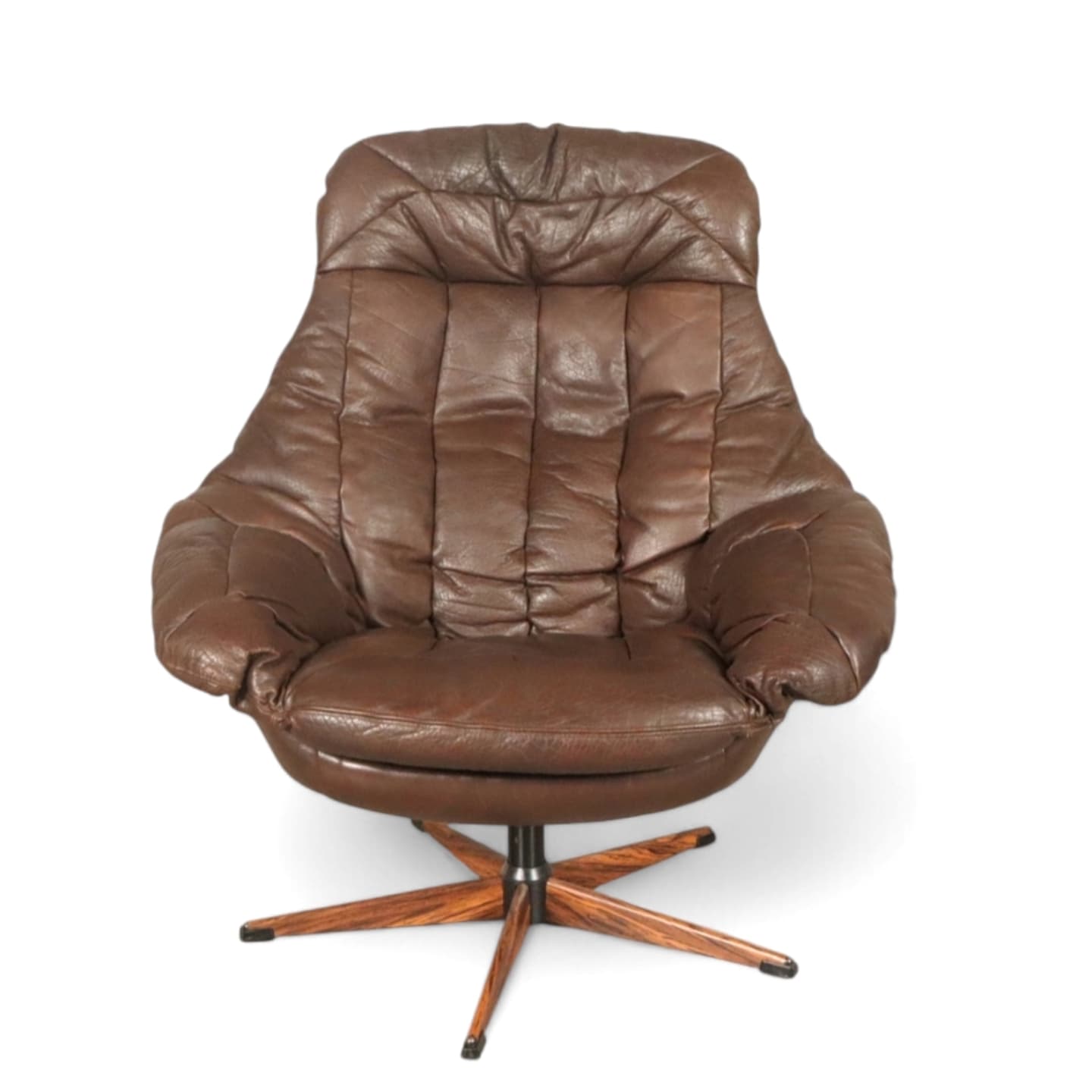 Danish Leather Swivel Lounge Chairs by H.W. Klein for Bramin, 1960s