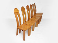 6 x De Puydt Rapsodie oak Brutalist dining chair from the 1970s.