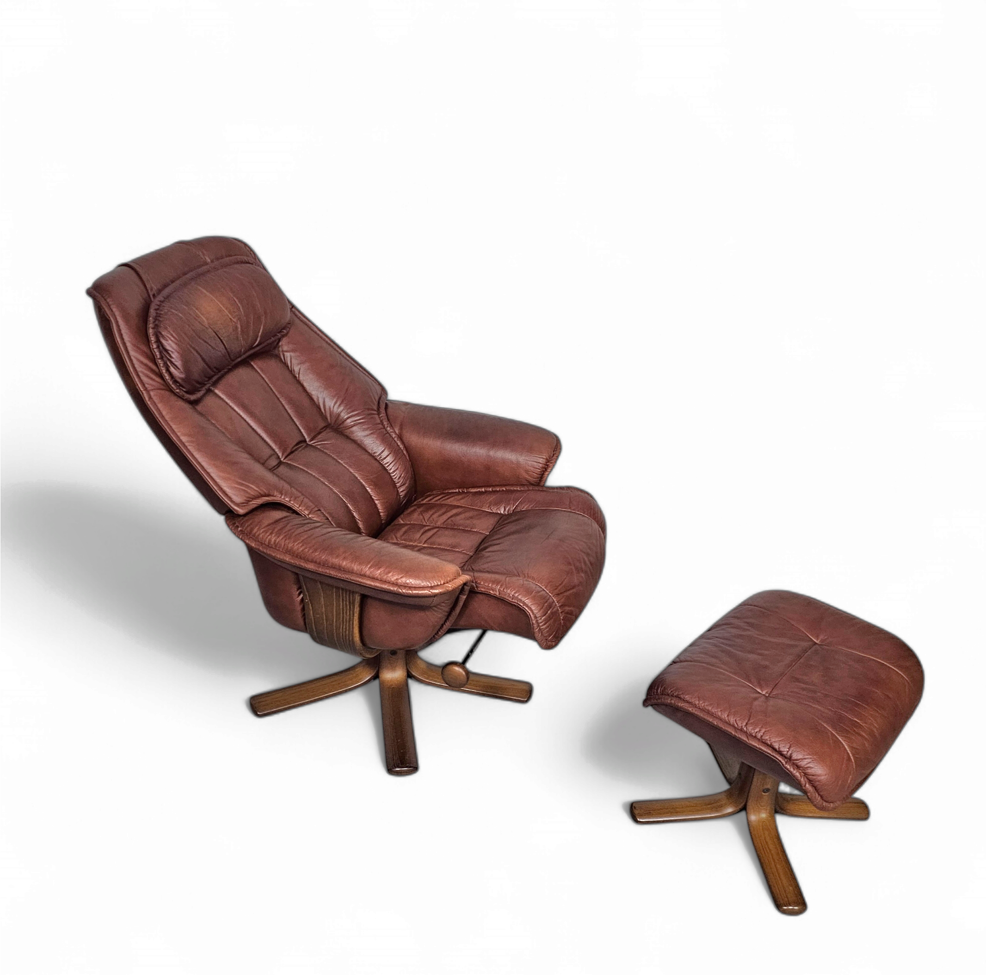 Relax / lounge chair / ottoman / Hjellegjerde Møbel / Sweden Recliner + footstool 1980s