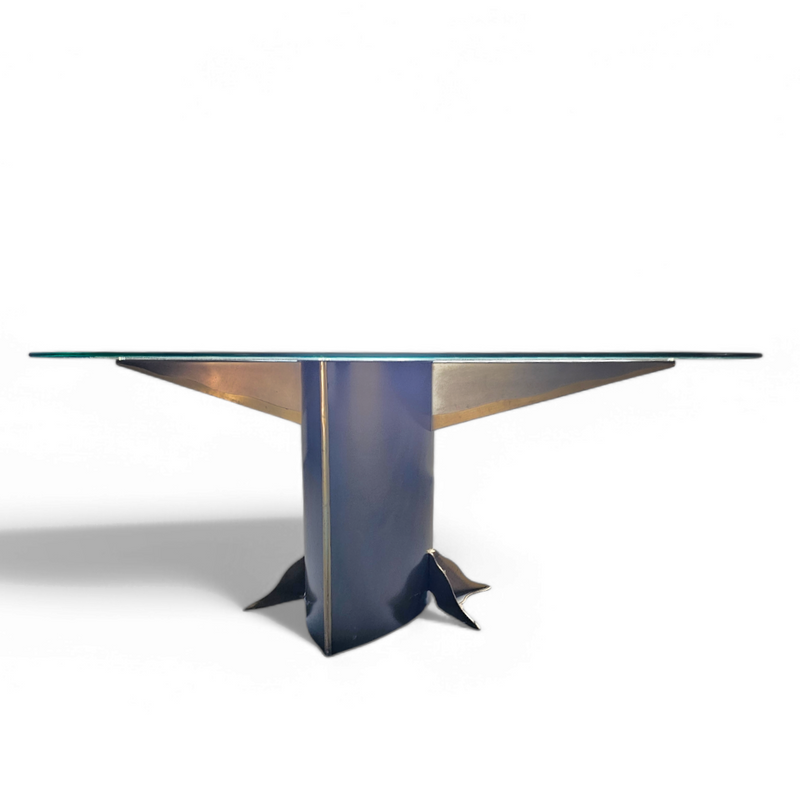Postmodern Belgo Chrom table / oval glass top / 1980s