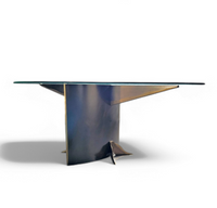 Postmodern Belgo Chrom table / oval glass top / 1980s