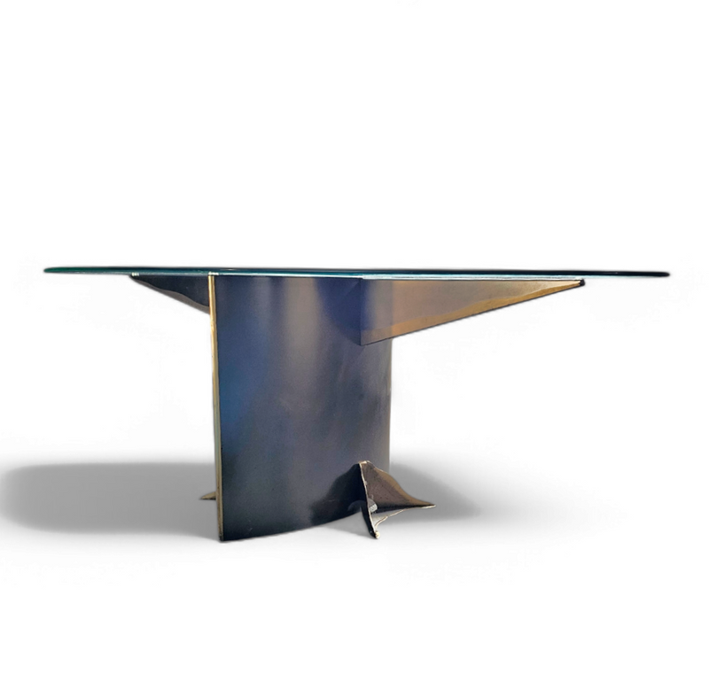 Postmodern Belgo Chrom table / oval glass top / 1980s