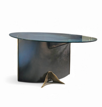 Postmodern Belgo Chrom table / oval glass top / 1980s