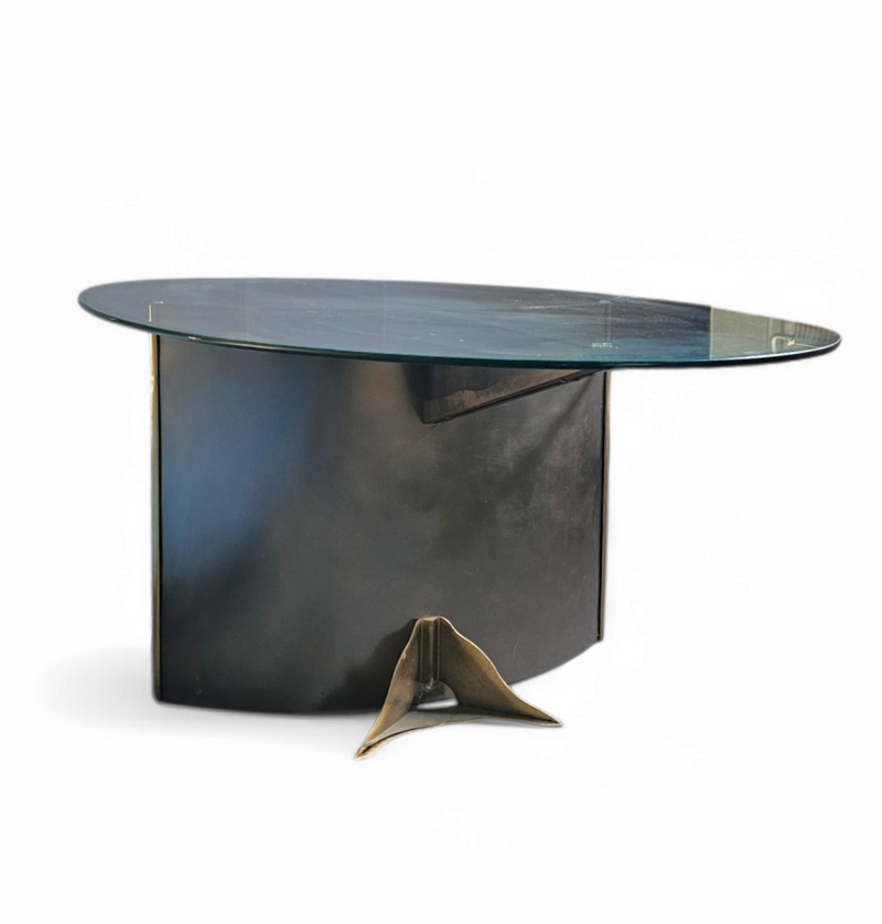 Postmodern Belgo Chrom table / oval glass top / 1980s