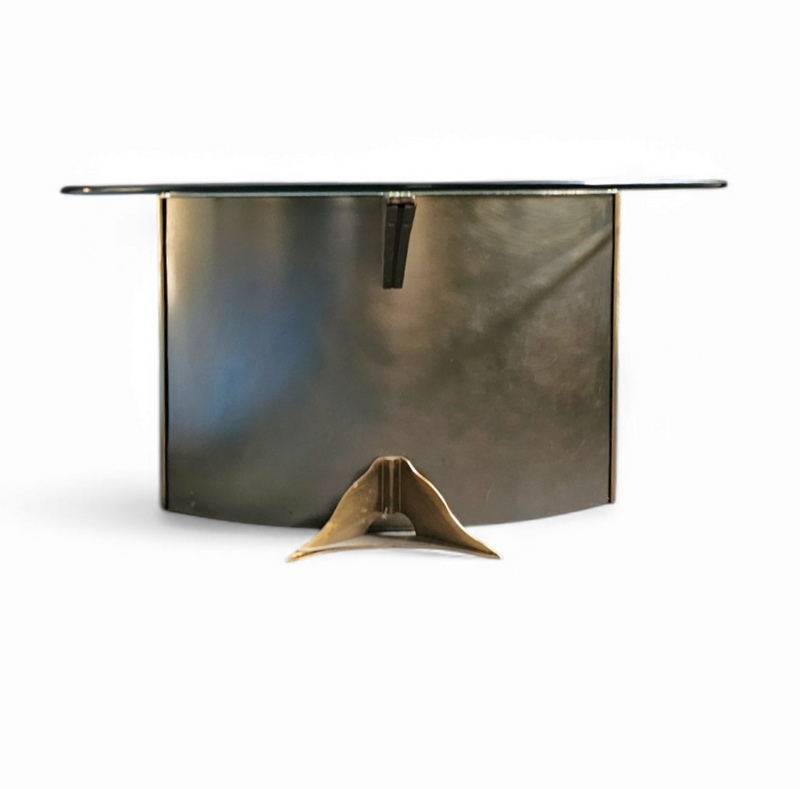 Postmodern Belgo Chrom table / oval glass top / 1980s