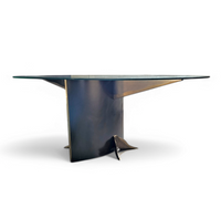 Postmodern Belgo Chrom table / oval glass top / 1980s