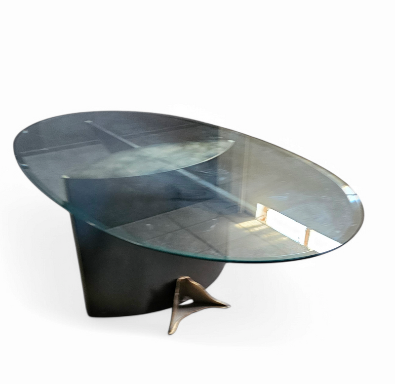 Postmodern Belgo Chrom table / oval glass top / 1980s