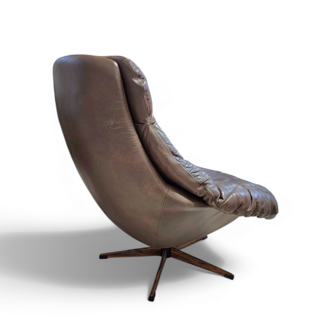 Danish Leather Swivel Lounge Chairs by H.W. Klein for Bramin, 1960s