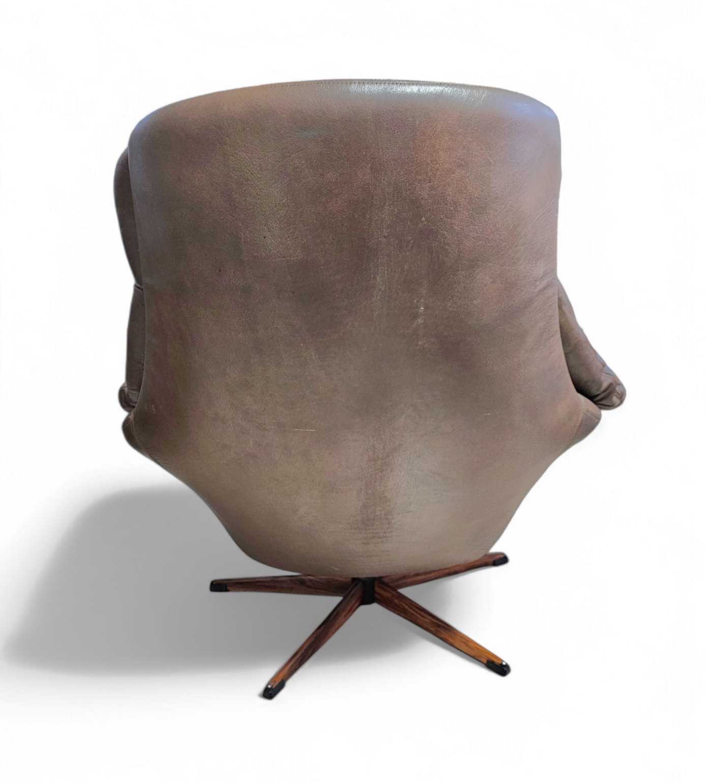 Danish Leather Swivel Lounge Chairs by H.W. Klein for Bramin, 1960s