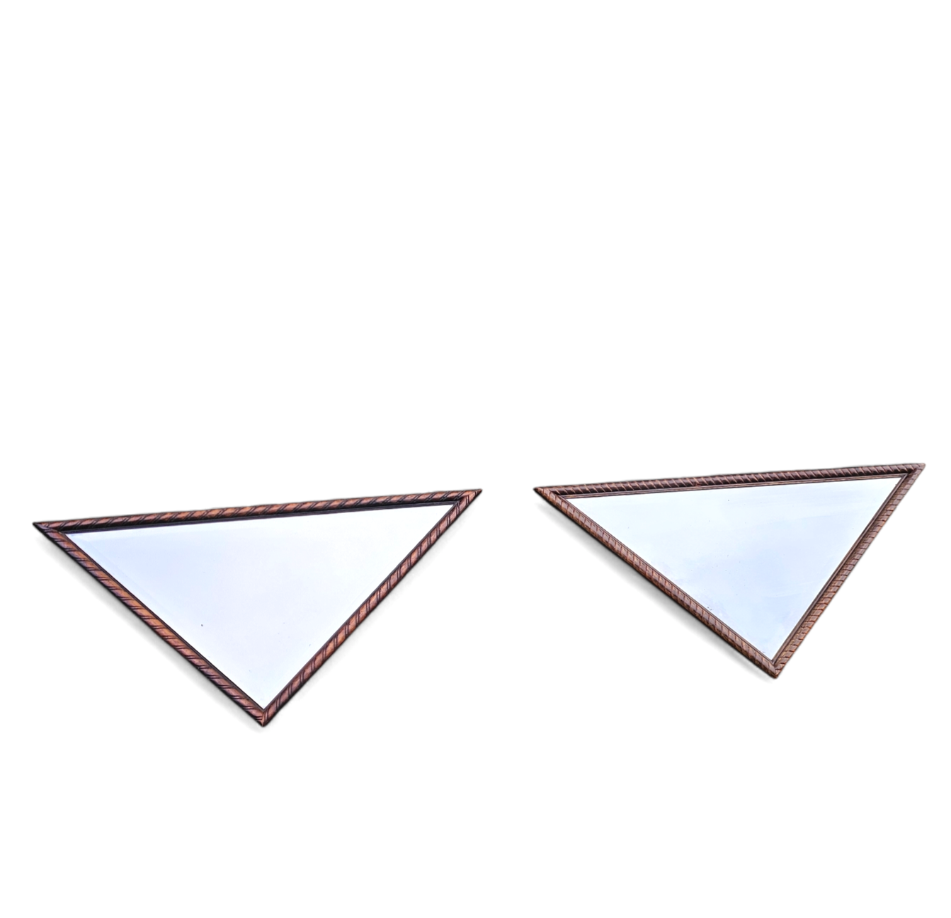 2 x oak wood triangle Mirror / facet cut edges