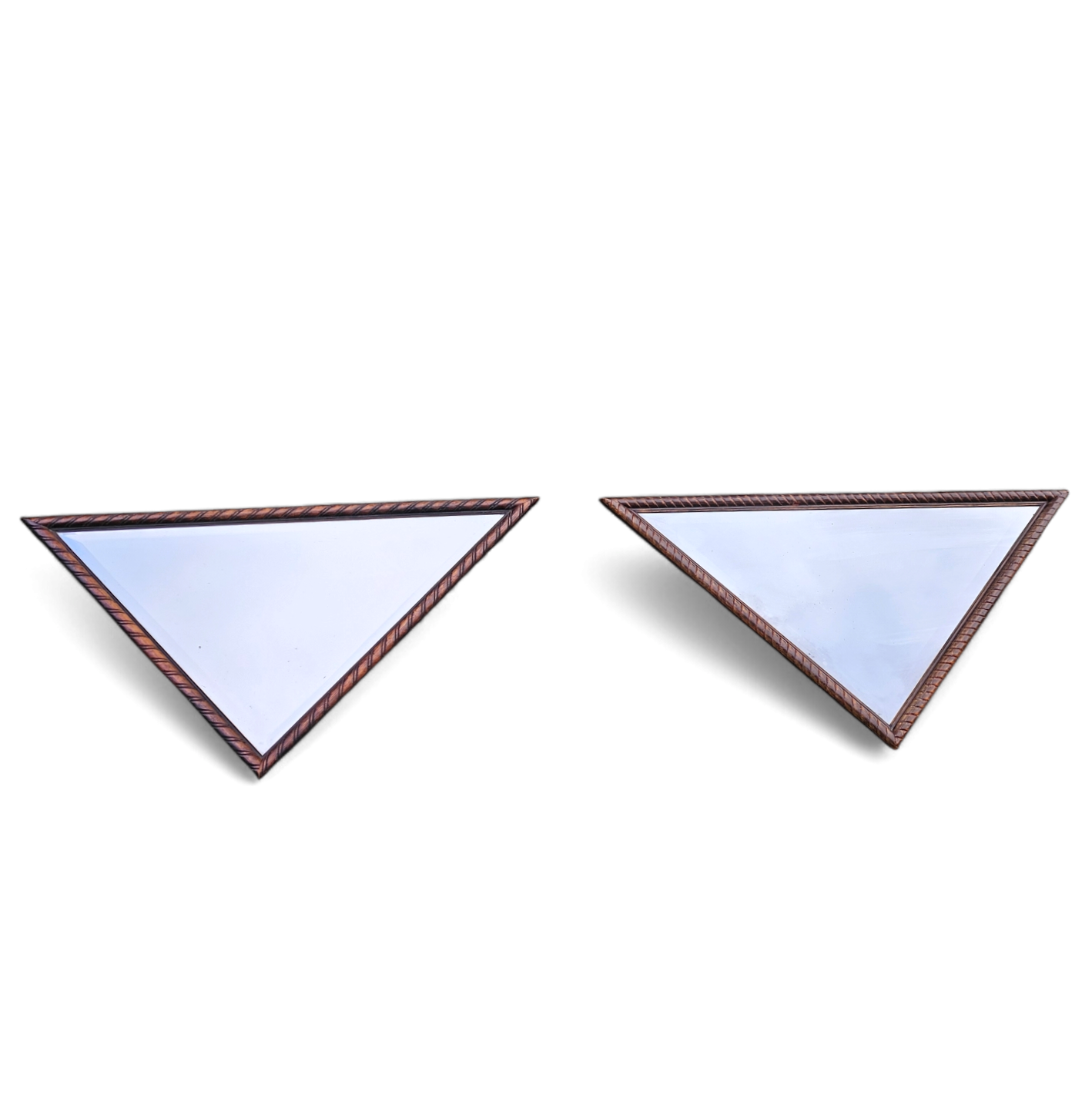 2 x oak wood triangle Mirror / facet cut edges