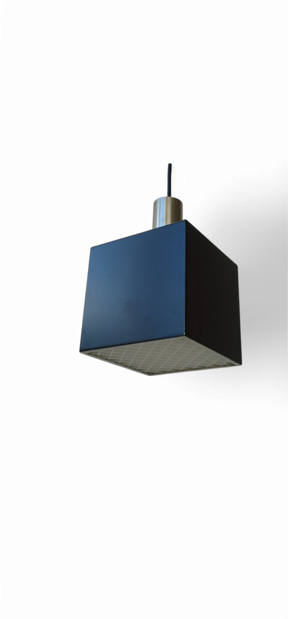 Vintage rectangular small Philips black metal hanging lamp / Dutch design cube / rare model mid-century modern 1970s with diffuser