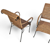 2 x wrought iron / rattan arm chairs 1970s