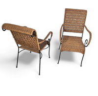 2 x wrought iron / rattan arm chairs 1970s