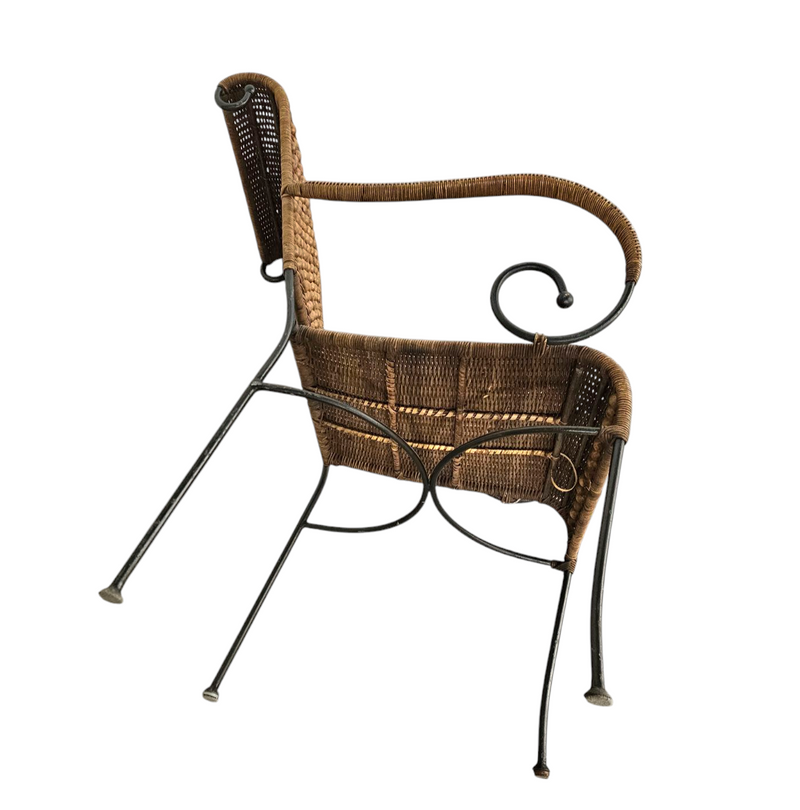 2 x wrought iron / rattan arm chairs 1970s