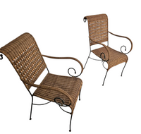 2 x wrought iron / rattan arm chairs 1970s