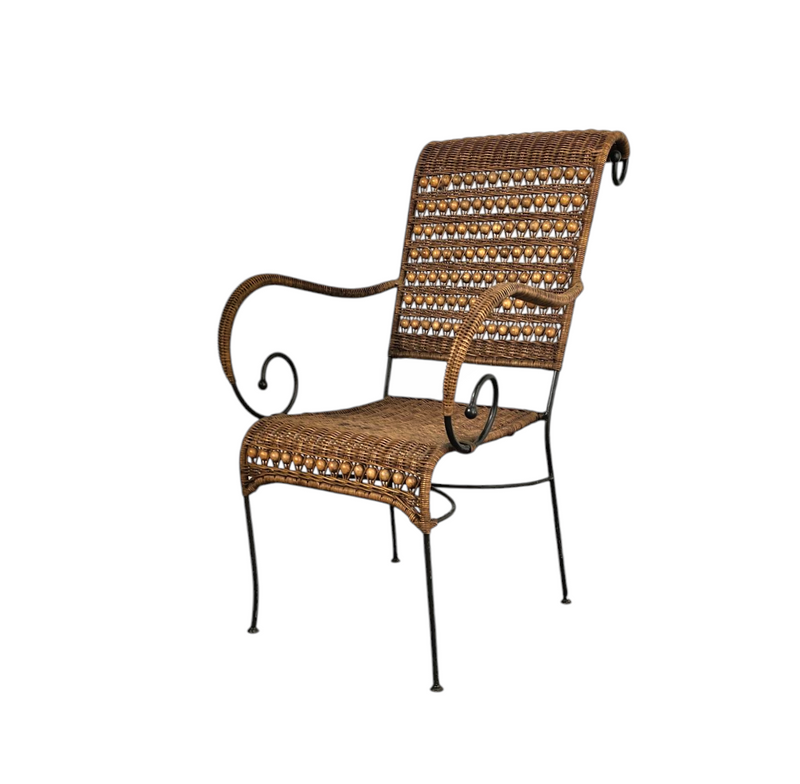 2 x wrought iron / rattan arm chairs 1970s