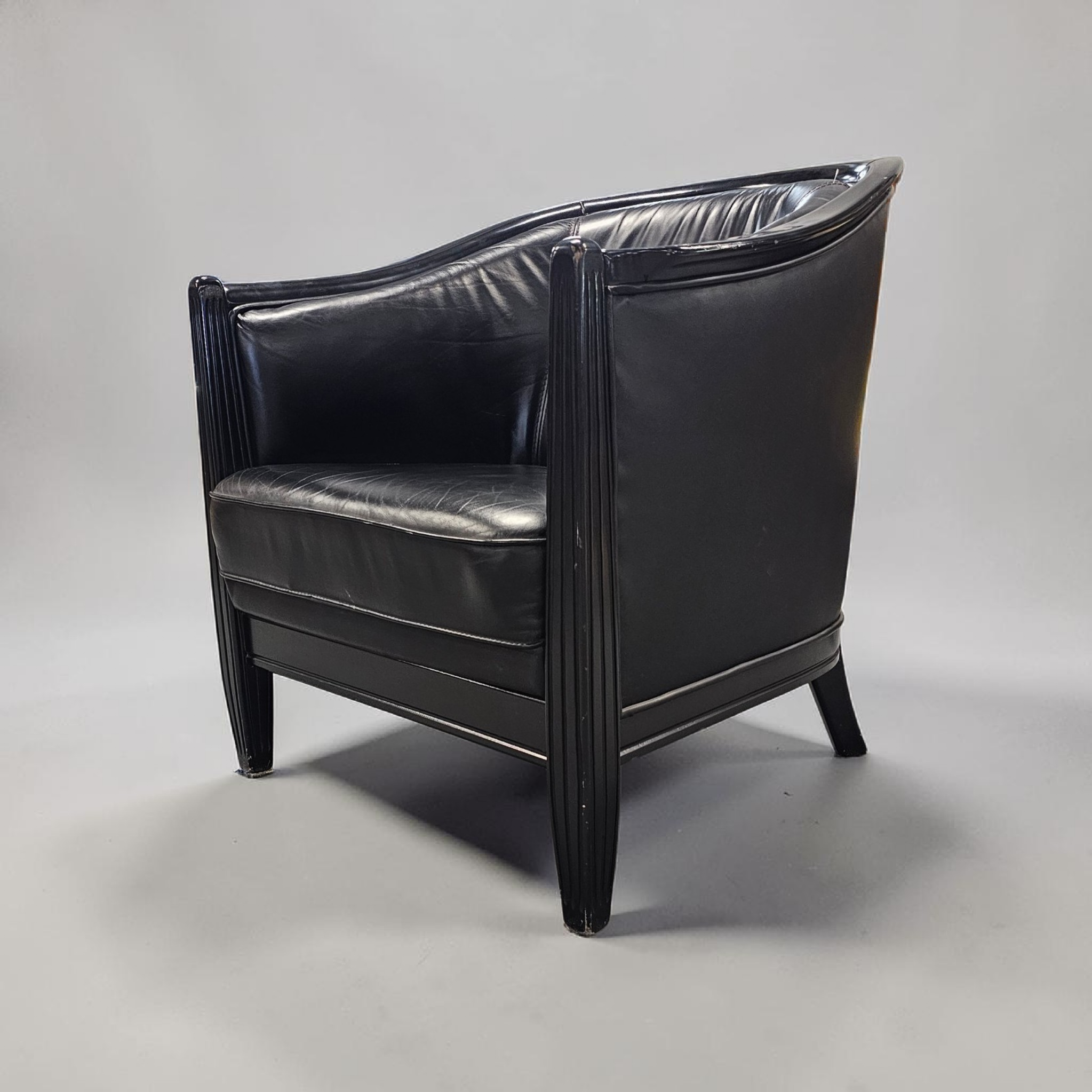 2 x black leather armchair 1980s / Art Deco style / good condition
