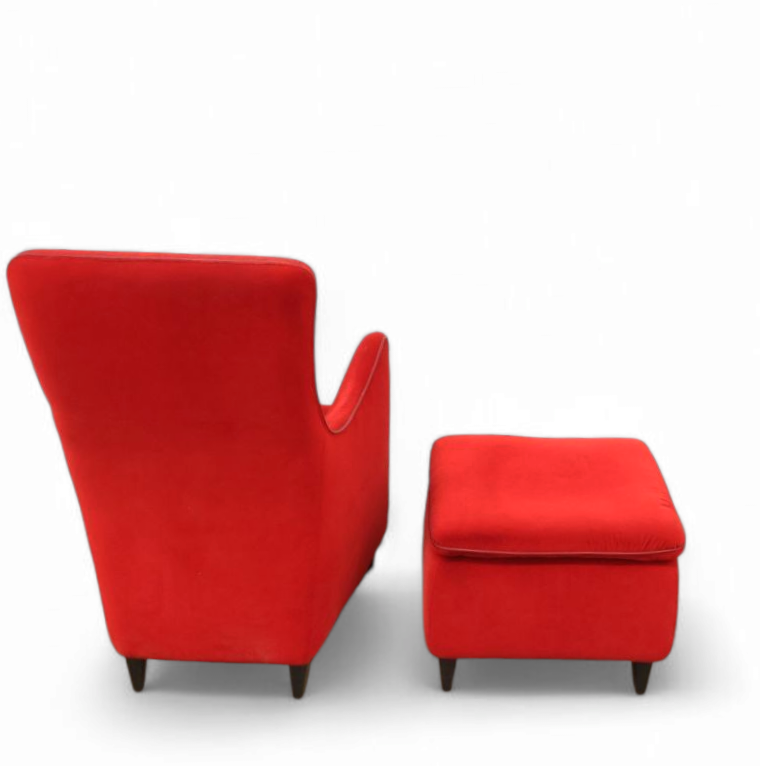 Senta armchair / hocker / ottoman by Gerard van den Berg for Wittmann / red velvet upholstery / marked
Good condition