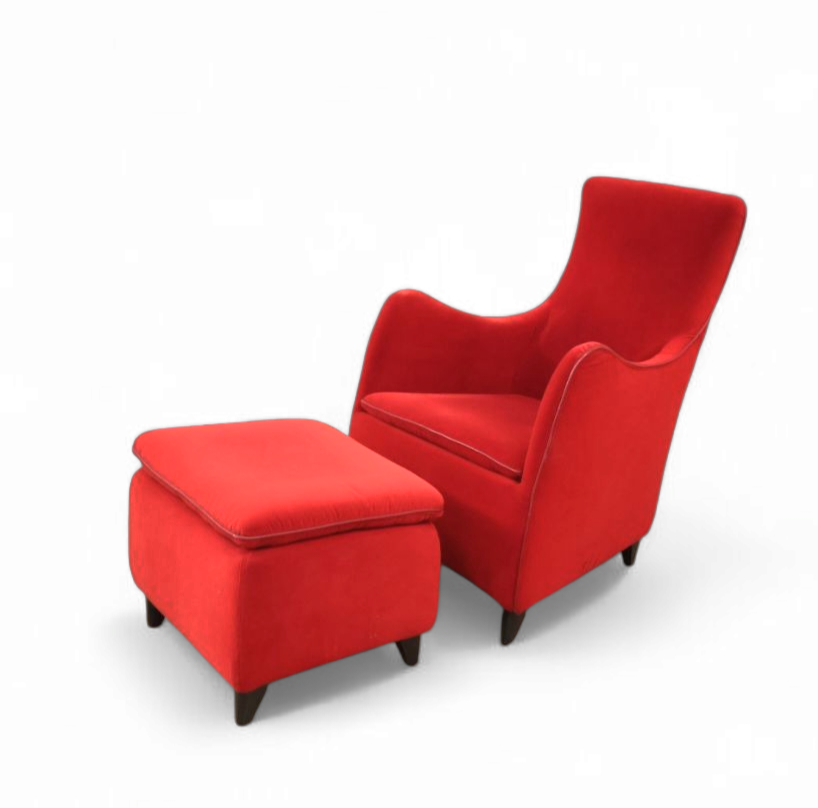 Senta armchair / hocker / ottoman by Gerard van den Berg for Wittmann / red velvet upholstery / marked
Good condition