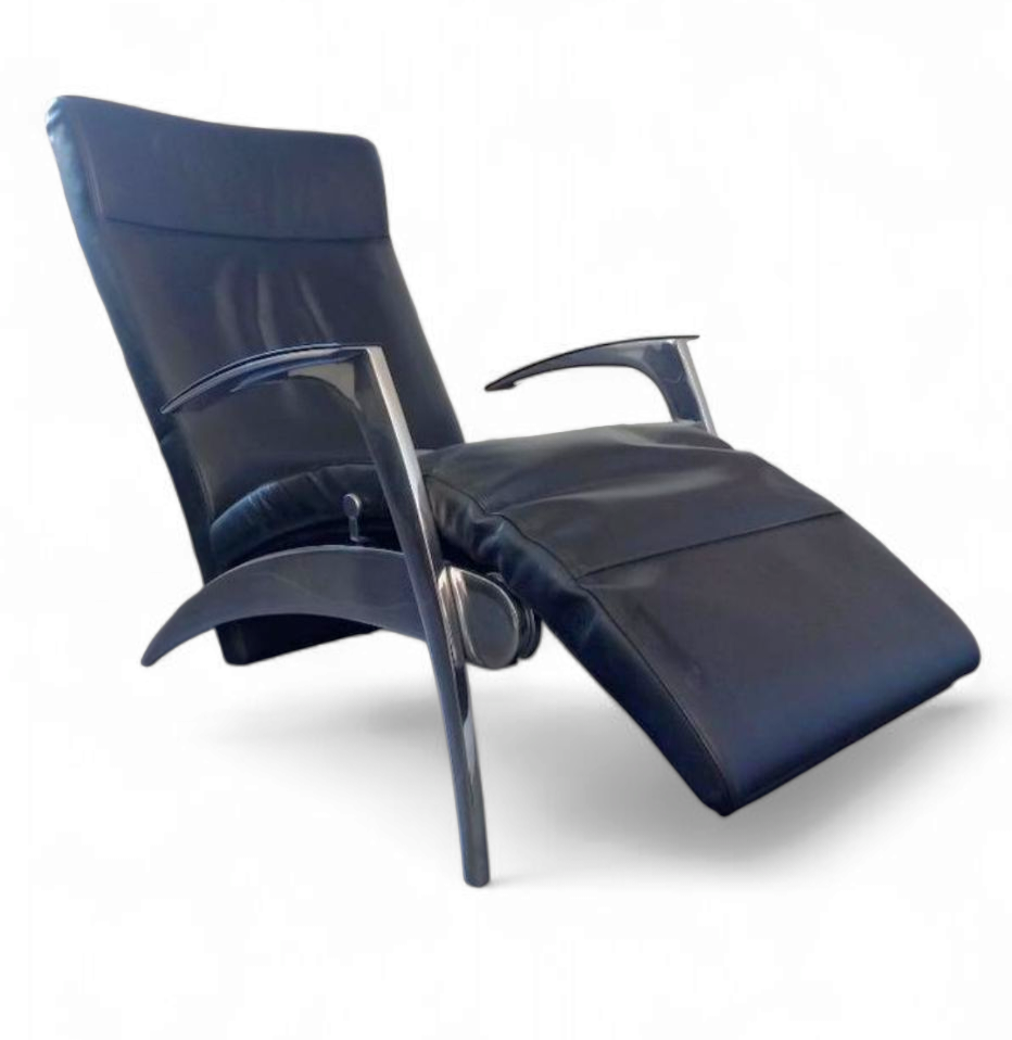DAVID / design armchair /lounger by Interprofil / black leather good condition