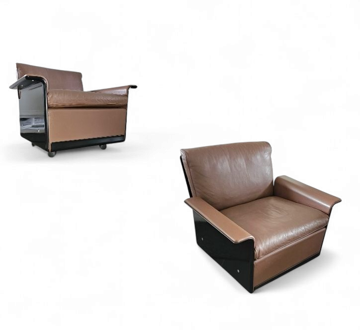2 x Black Shell & brown Leather RZ 62 Chair / 600 Programme Lounge Chair by Dieter Rams for Vitsoe /1980s / Top condition