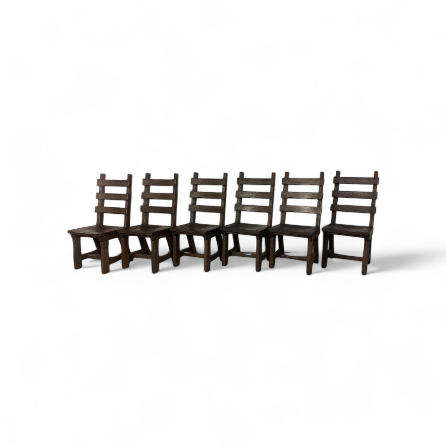 6 x Brutalist oak dining chairs / Belgium 1970s
