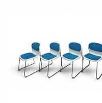 20 x Gerd Lange West German Chrome SM 400 Swing Chairs / Blue upholstery / 1990s