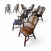9 x RAC / Royal Antique Collection / Oak wheelback Windsor armchairs / 1980s