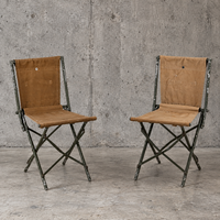 2 x English army folding chairs / canvas fabric / 1950s